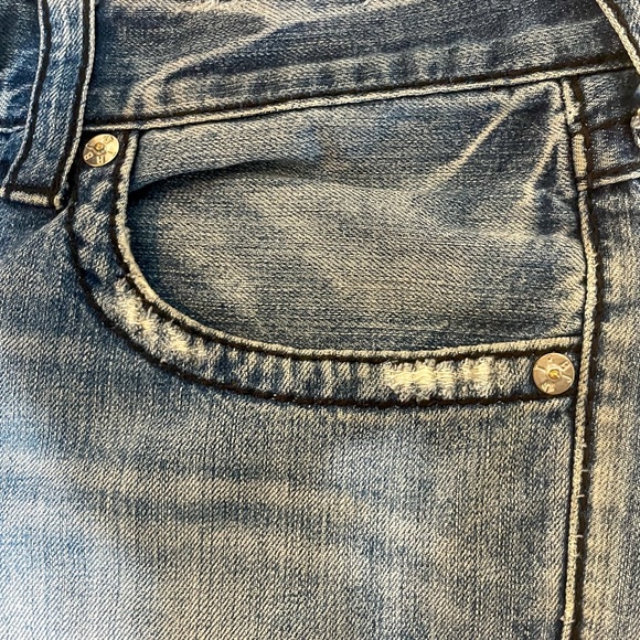 Rare Vintage True Religion Jeans Size 34 Bootcut Thick Blue Distressed Denim - Picture 8 of 11